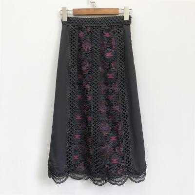 China New Breathable Spring Fashion Temperament Lace Embroidery Stitched High Waist Skirt for sale