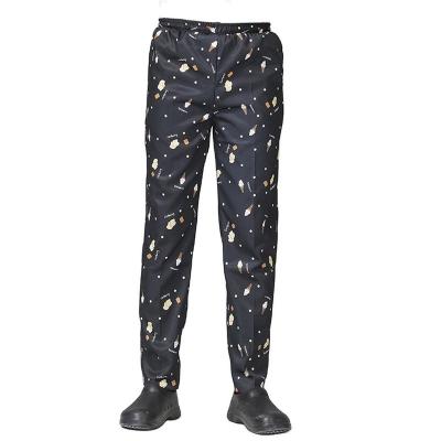 China factory professional supply Anti-wrinkle pants super quality printed elastic waistband kitchen cooking chef pants for sale