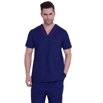 China Custom Made Medical Comfortable Breathable Factory Hospital Lab Coat Scrubs Uniforms V Neck Rayon Blend Fabric Men Scrub Gown for sale