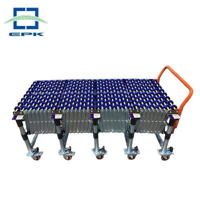 China Heat Resistant Gravity Unloading Plastic Flexible Expandable Skate Wheel Roller Conveyor for sale