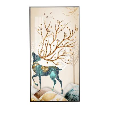 China Modern Scandinavian Light Luxury Crystal Abstract Glass Painting Framed Art Porcelain Living Room Aisle Print Home Decoration for sale