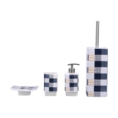 China Sustainable Modern Ceramic Bathroom Accessories Set 4 Pieces White And Beige Ceramic Bathroom Set With / Soap Dispenser for sale