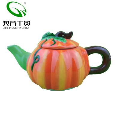 China Sustainable Cheap Ceramic Porcelain Teapot Bulk, Wholesale Porcelain Ceramic Teapot, Stoneware Pumpkin Teapot for sale