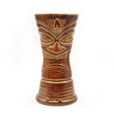 China Sustainable 350ml ceramic tiki mug for bar tiki cocktail cup custom tiki mugs set for bar and for home drinking for sale