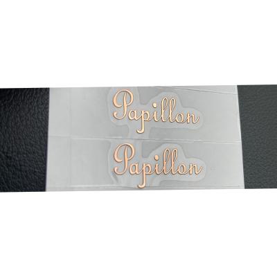 China Customized Waterproof OEM Rose Gold Transparent Nickel Adhesive Metal Logo Sticker For Brand Promotion for sale