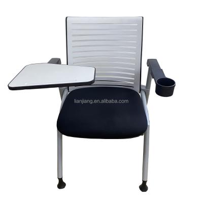 China Lianjiang Quality Training Chair Office Furniture Foldable Durable Desk Chairs With Tablet Casters for sale