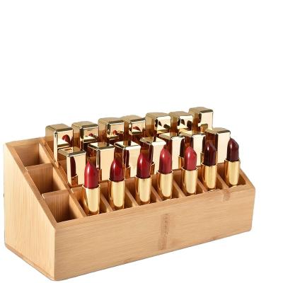 China Viable Bamboo Lipstick Organizer Case Stand Lipstick Holder Makeup Organizer Cosmetics for Lipstick Brushes Bottles for sale