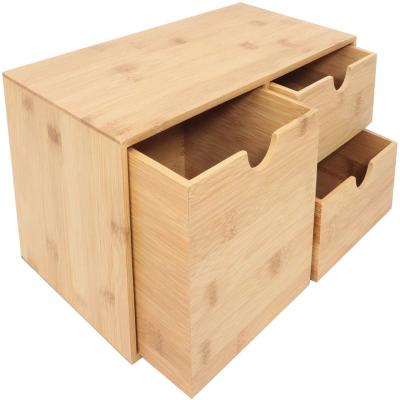 China Wooden Desk Art Supply Bamboo Desk Organizer Cabinet Viable Storage Bamboo Drawer Box For Office for sale