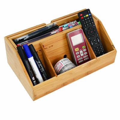 China Durable Natural Bamboo Multi Purpose Desktop Storage Organizer Wooden Box Sustainable for sale