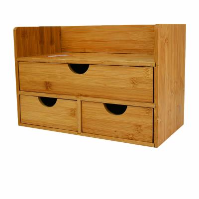 China 3 Tier Wooden Multi-Functional Wooden Organizer Drawer Desktop Organizer Bamboo Storage Box for sale