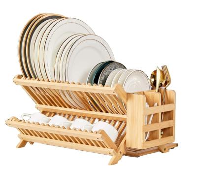 China High Quality Collapsible Foldable Bamboo Dish Stored 3 Layers Corner Drying Rack Cupboard Organizer Shelf With Chopstick Box For Kitchen for sale