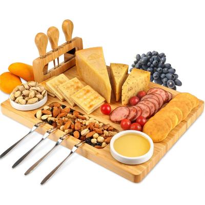 China Stocked Picnic Bamboo Cheese Board Set Serving Tray With Cheese Tray Server for sale