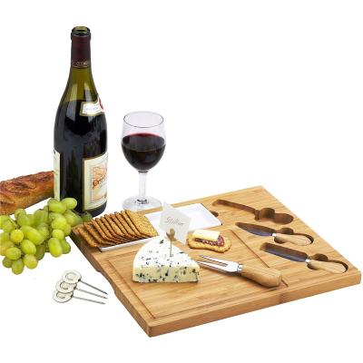 China Wholesale Stocked Bamboo Cheese Cutting Board Serving Tray Board with Slate Board and Knife Set for sale