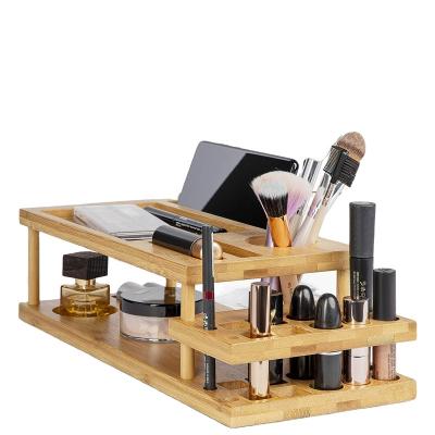 China Desktop Organizer MakeUp Cosmetic Brush Holder Stand Bamboo Sustainable Makeup Organizer for sale