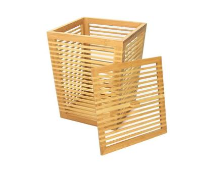 China Sustainable Waste Paper Bin Home Office Trash Can Waste Basket Made Of Natural Bamboo Waste Baskets (Trash Can With Lid) for sale