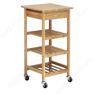 China Factory 3Layers Bamboo Kitchen Storage Island Cart Bamboo Cart with Drawer and Wheels for sale