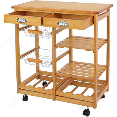 China BAMBOO Housekeeping Trolley Housekeeping Rack Storage Pine Wood Removable Shelf With Wheels for sale