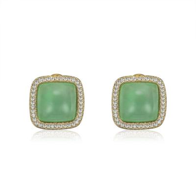 China Fashion Elegant Women's Onier Green Jade Earrings 18K Gold AAAA Silver Natural Stud Zircon Stud Earrings for sale