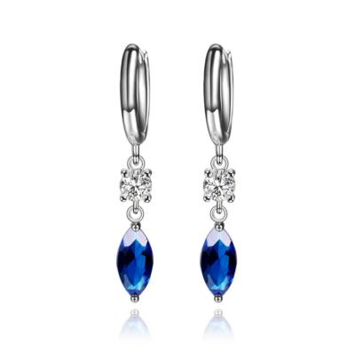 China Fashionable Jewelry 925 Sterling Silver Marquis Sapphire Teardrop Blue Zircon Wedding Earrings for sale