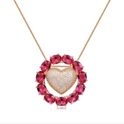 China Rose Brass Fashionable Heart Shape Jewelry Design Natural Stone Crystal Pendant for sale