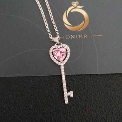 China Onier Silver Custom Jewelry Key-Heart Pendant Rhodium Plated Charming Pink Heart Pendant For Valentine's Day for sale