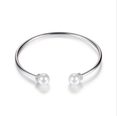 China High Polished Silver Wire 925 Wire Onier Cable Charm Pearl Jewelry 8mm Silver Freshwater Pearl Bracelet Bangle For Mother's Day Gift for sale