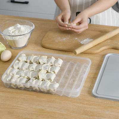 China Frozen Freshness Storage Kitchen Plastic Food Storage Box Dumpling Tray Fridge Organizer Keeping Dumpling Packing Box With Lid for sale