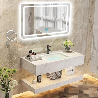 China New Stone Modern Bathroom Vanities Bathroom Vanitiy Set Combo Single Sink Smart LED Mirror Light for sale