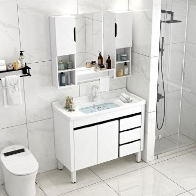 China Cheap Modern Bathroom Vanity Sink Bathroom Cabinets Single Washroom Cabinet Vanities Set Combined With Mirror Cabinet Faucet for sale