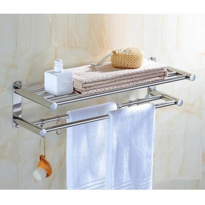 China Wholesale Wall Mounted Type Towel Rack Holder Shampoo Storage Organizer W Hanging Hook for sale