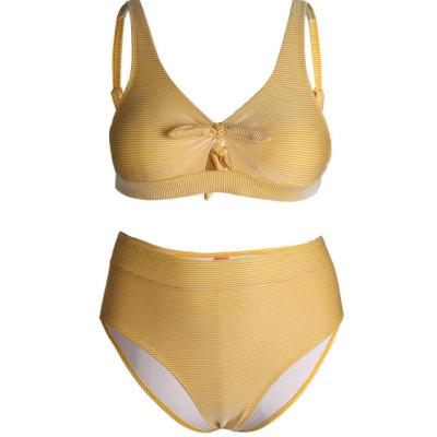 China Yellow Stripe Print Swimwear Breathable Sexy Bikini Set Two Pieces For Women for sale