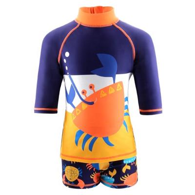 China Julysand Breathable Boys Long Sleeve Swimwear With Crab Pattern Shirt And Shorts for sale