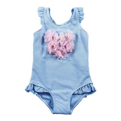 China JJulysand Breathable One Piece Lovely Light Blue Striped With 3D Flower And Bow Swimwear For Baby for sale