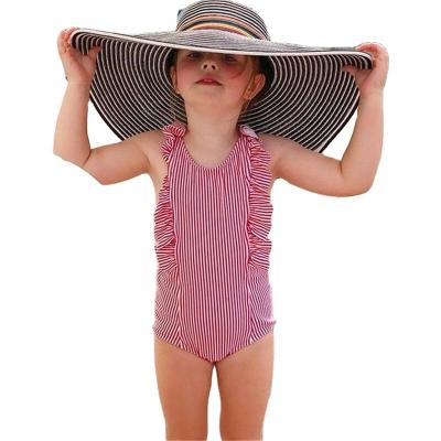 China Wholesale Breathable Cute Ruffle Kids Girl Stripe Floral Print One Piece Swimwear Swimwear for sale