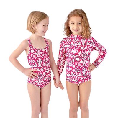 China Wholesale Breathable Kids Swimwear Rash Guard Floral Printed Surfing Suit Long Sleeve One Piece Swimwear for sale