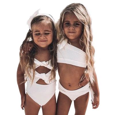 China Wholesale white bow tie kids swimwear bikini OEM swimwear children viable girl's breathable swimwear for sale