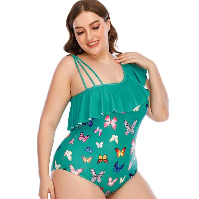 China Hot Selling Custom Made Plus Size Julysand Butterfly Print Swimwear Women Plus Size Ruffled Swimwear High Waisted Swimwear for sale