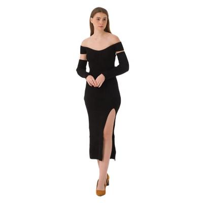 China Wholesale Sexy Off-The-Shoulder Anti-Static Hollow Out Women Clothing Long Knitted Sweater Dress For Party for sale