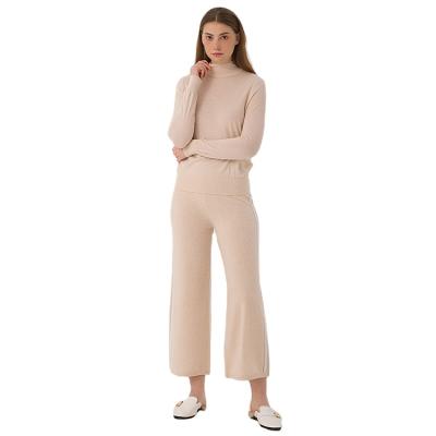 China High Quality 100% Cashmere Spring Solid Anti-Wrinkle Pants Loose Casual Sporty Twin Set Knitted Cashmere Suit Vacation for sale