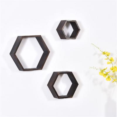 China Europe Hexagon Wall Shelf Wooden Mounted Floating Wall Home Decoration for sale