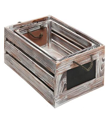 China Europe Handmade Simple Rope Handle Batten Vintage Decorate Storage Wooden Crate Box With Chalkboard for sale