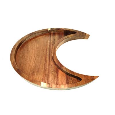 China Wooden Craft Tray Crystal Collector Essential Oil Organizer Tray Crescent Jewelry Europe Moon Decoration Wooden Tray for sale