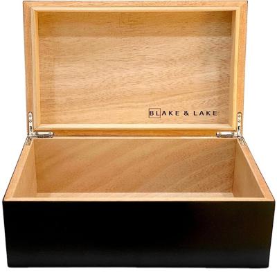 China Europe Decorative Large Black Stash Wooden Box With Lid Hinged Wooden Storage Box for sale