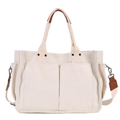 China Water Resistant Large Capacity Canvas Tote Bag Handbag White Color Canvas Tote for sale