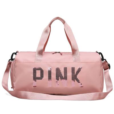 China Fashion Pink Fitness Yoga Bag Nylon Waterproof Gym Bag With Shoe Compartment for sale