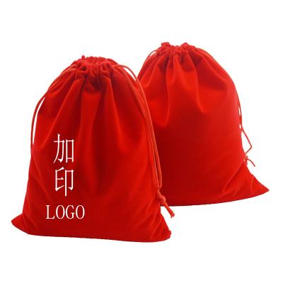 China Red Pilou Bag Multi-size Folding Jewelery Gift Drawstring Pouch Jewelry Wrapping Bag for sale