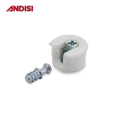 China Board Connector 20mm Dia Circle Shape Two-in-One Screw In Type Shelf Support Bracket Cabinet Connector Fittings for sale