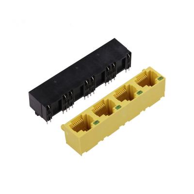 China 1*4 PCB Ports RJ45 Connector RJ45 Yellow / Black PCB Jack Connector For Ethernet for sale