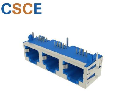 China PCB Base 100 - RJ45 Ports Shielded T 1 * 3 Connector For Mobile / TV Communication for sale