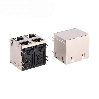 China 8P8C RJ45 PCB 2 * 2 Port Connector , 8 Pin Ethernet Connector LCP Housing Hardware for sale